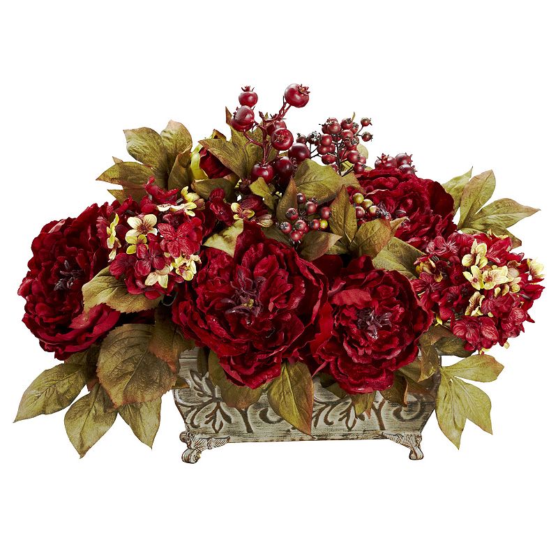 nearly natural Peony and Hydrangea Silk Flower Arrangement, Red
