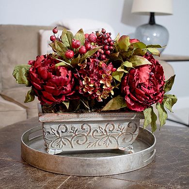 nearly natural Peony & Hydrangea Silk Flower Arrangement in Decorative Planter