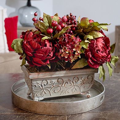 nearly natural Peony & Hydrangea Silk Flower Arrangement in Decorative Planter