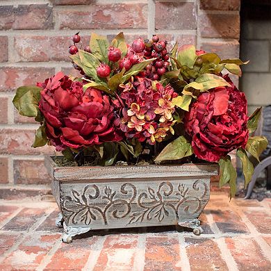 nearly natural Peony & Hydrangea Silk Flower Arrangement in Decorative Planter
