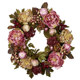 nearly natural 24 in Peony Hydrangea Wreath