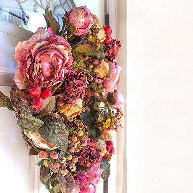 nearly natural 24-in. Peony Hydrangea Wreath