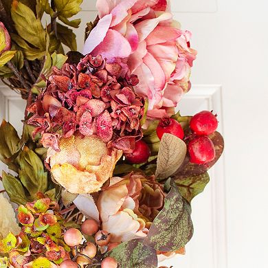 nearly natural 24-in. Peony Hydrangea Wreath