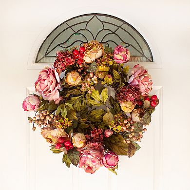nearly natural 24-in. Peony Hydrangea Wreath