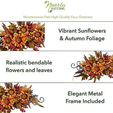 nearly natural Sunflower Swag with Metal Frame