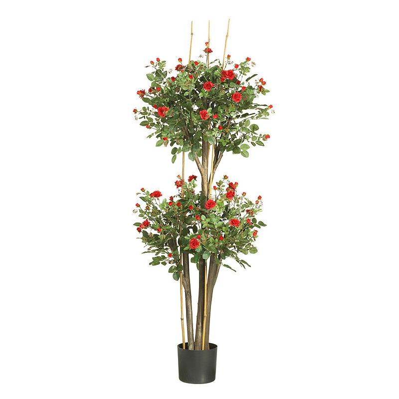 nearly natural 5-ft. Mini Rose Silk Tree, Red