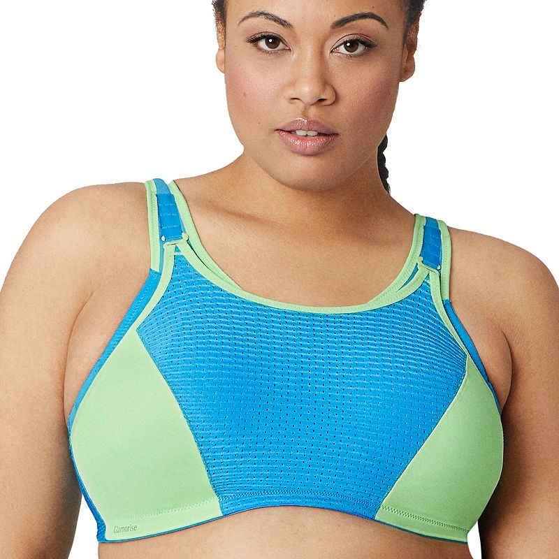 Plus Size Glamorise Full-Figure Adjustable Wireless Sport Bra 1166, Women's, Size: 34 B, Blue Green