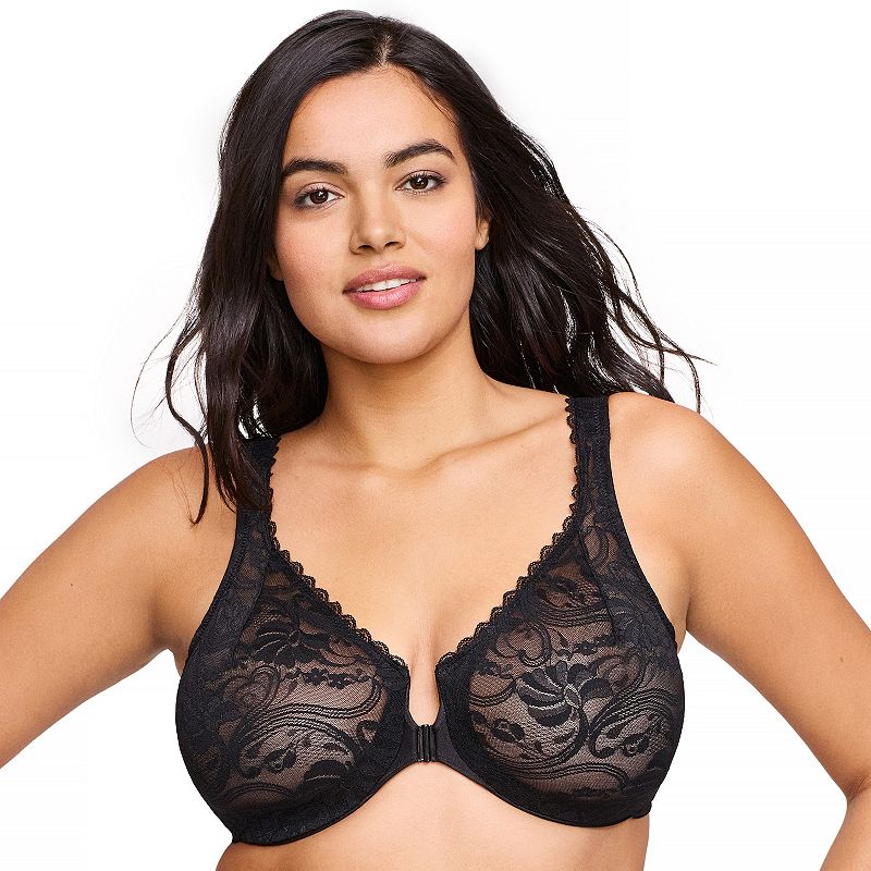 Plus Size Glamorise Full-Figure Wonderwire Front-Close Stretch Lace Bra 9245, Women's, Size: 46 Dd, Black