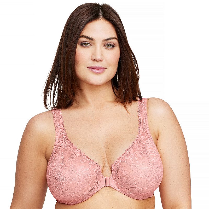 Plus Size Glamorise Full-Figure Wonderwire Front-Close Stretch Lace Bra 9245, Women's, Size: 48 Dd, Brandied Pink