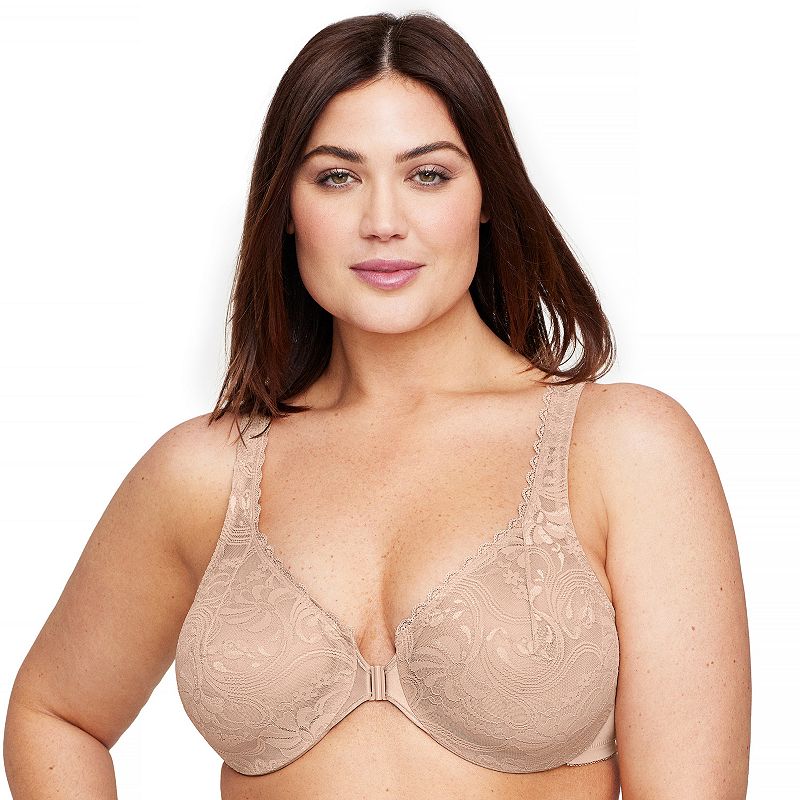 Plus Size Glamorise Full-Figure Wonderwire Front-Close Stretch Lace Bra 9245, Women's, Size: 48 G, Cafe