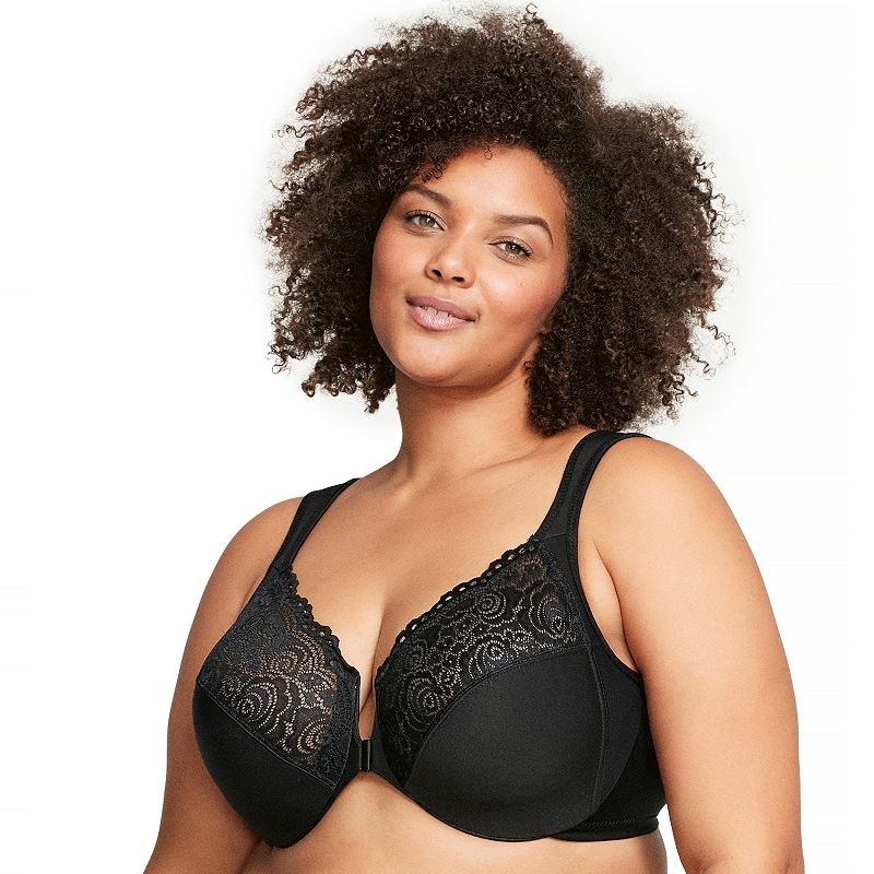 Plus Size Glamorise Full-Figure Wonderwire Front Close Bra 1245, Women's, Size: 48 G, Black