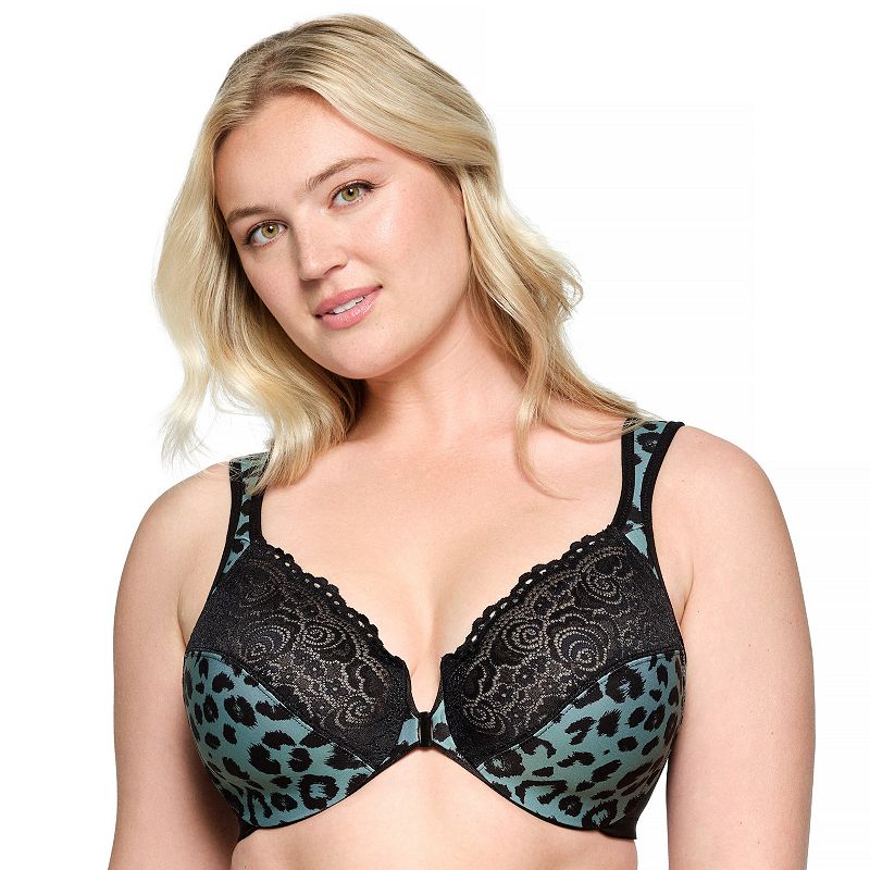 Plus Size Glamorise Full-Figure Wonderwire Front Close Bra 1245, Women's, Size: 36 F, Centennial Leopard