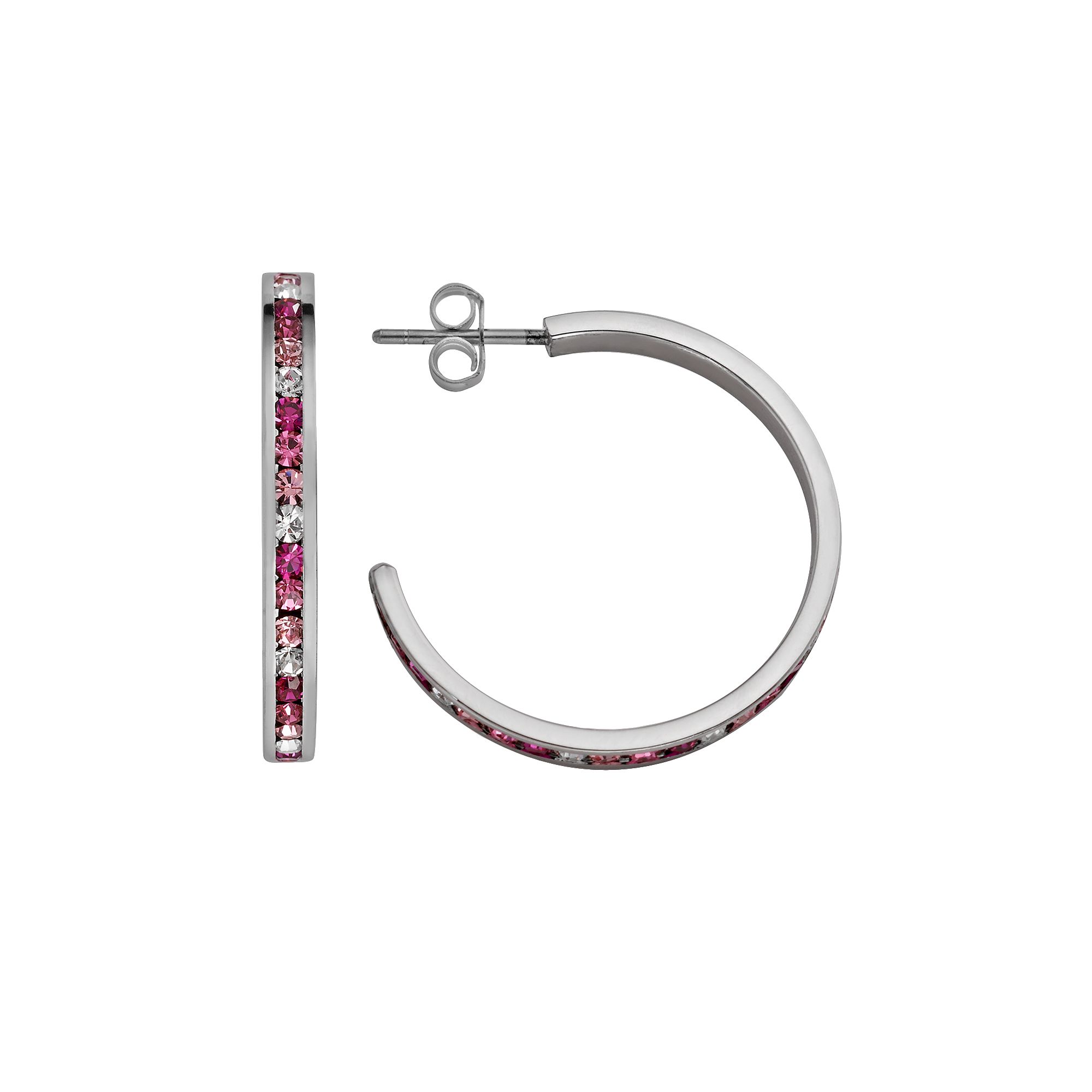 Traditions Jewelry Company Sterling Silver Pink & White Crystal Hoop Earrin