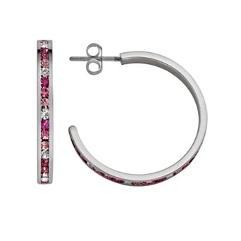 Traditions Jewelry Company Sterling Silver Pink & White Crystal Hoop Earrings