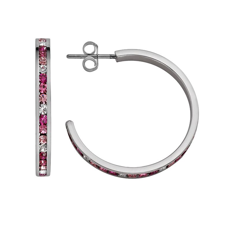 Traditions Jewelry Company Sterling Silver Pink & White Crystal Hoop Earrings, Women's