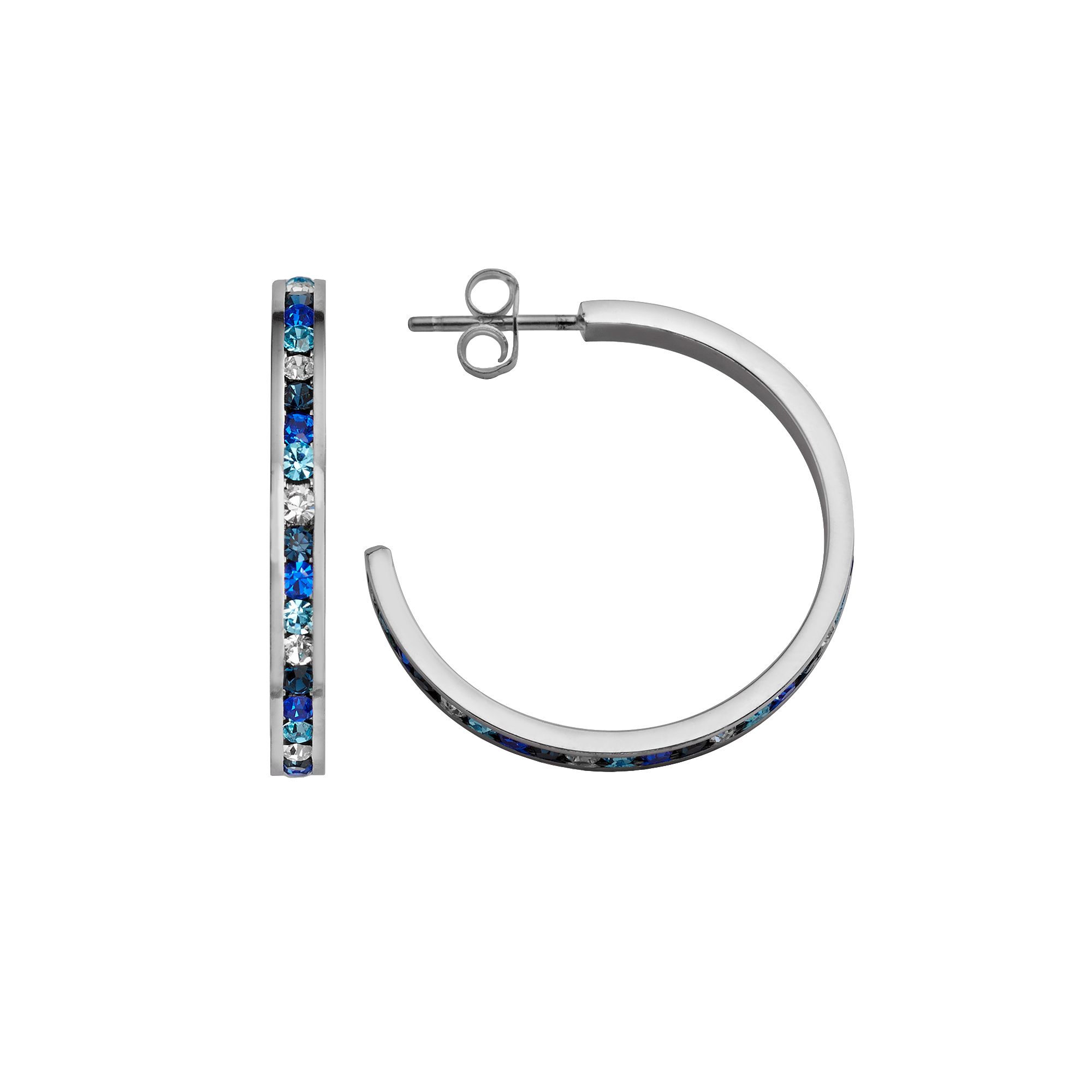 Traditions Jewelry Company Sterling Silver Blue & White Crystal Hoop Earrin