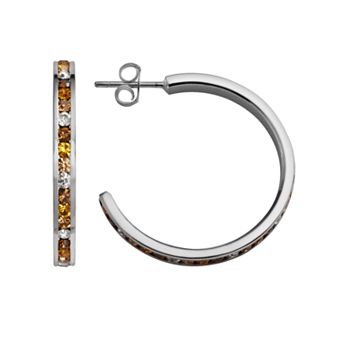 Traditions Jewelry Company Sterling Silver Yellow & White Crystal Hoop Earrings