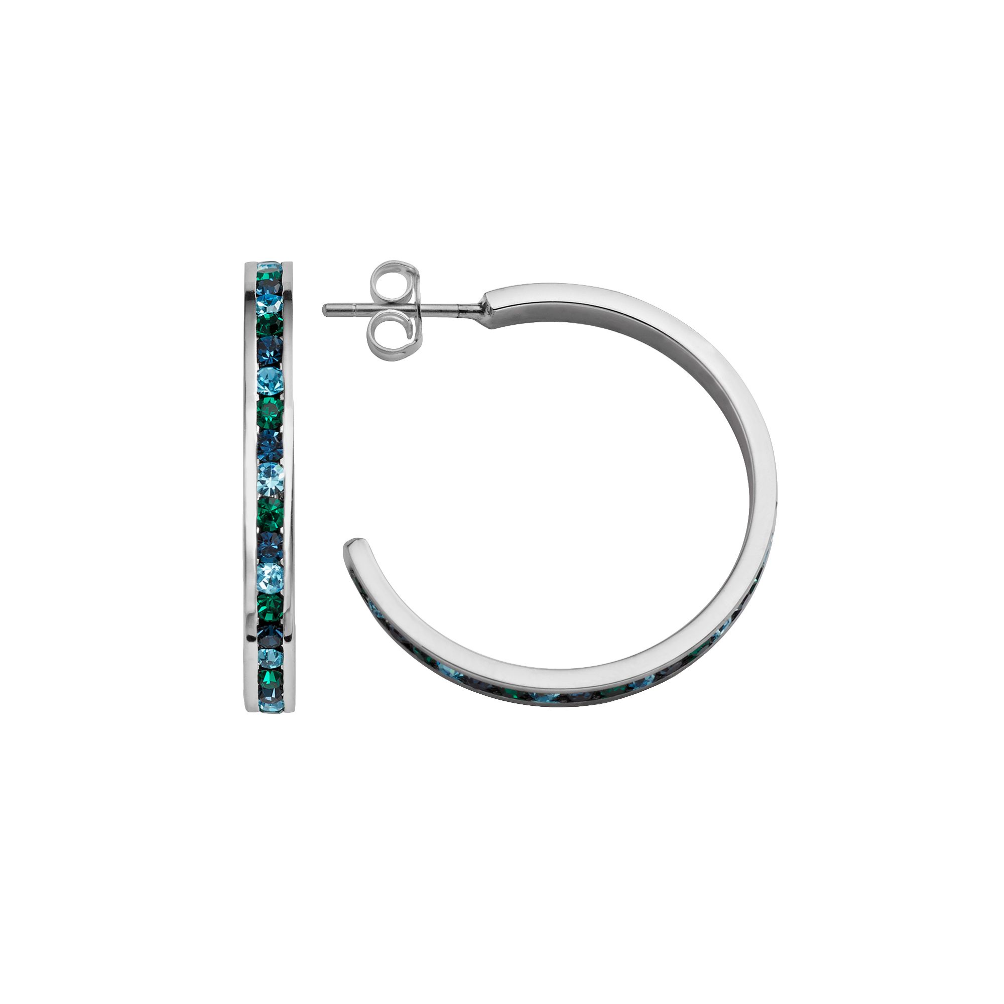 Traditions Jewelry Company Sterling Silver Green & Blue Crystal Hoop Earrin