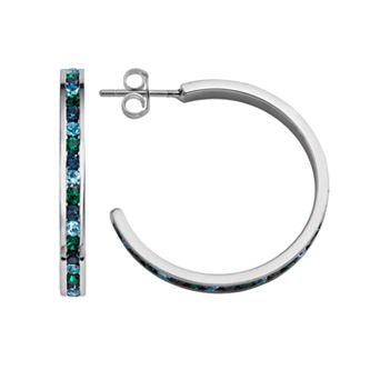 Traditions Jewelry Company Sterling Silver Green & Blue Crystal Hoop Earrings