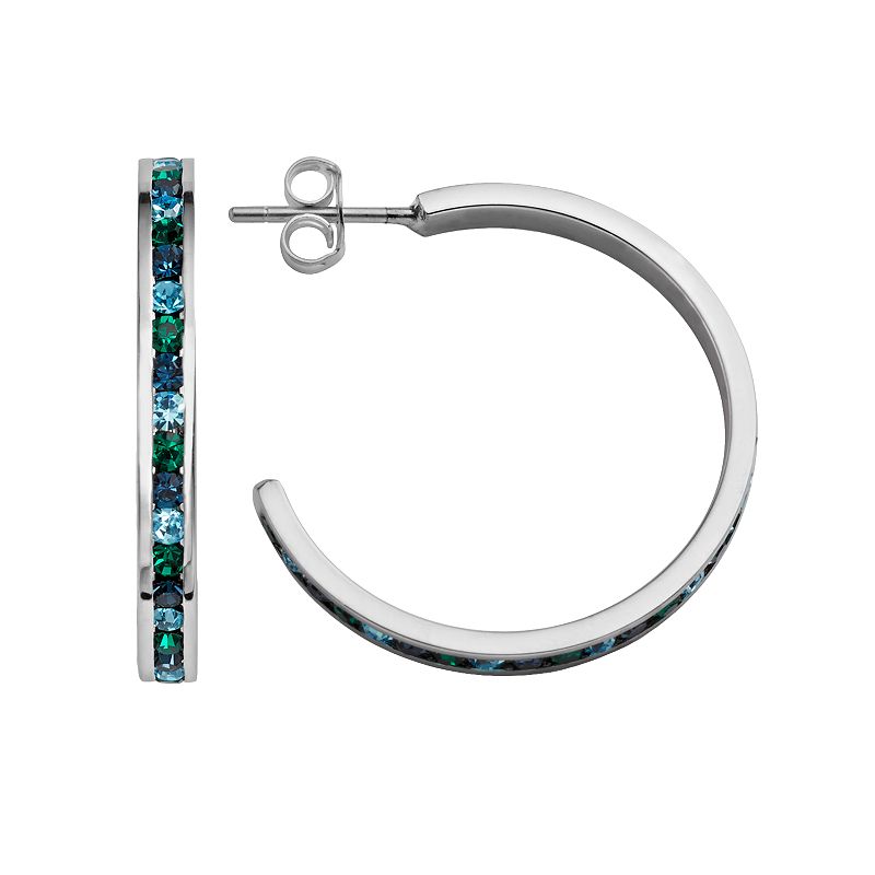 Traditions Jewelry Company Sterling Silver Green & Blue Crystal Hoop Earrings, Women's