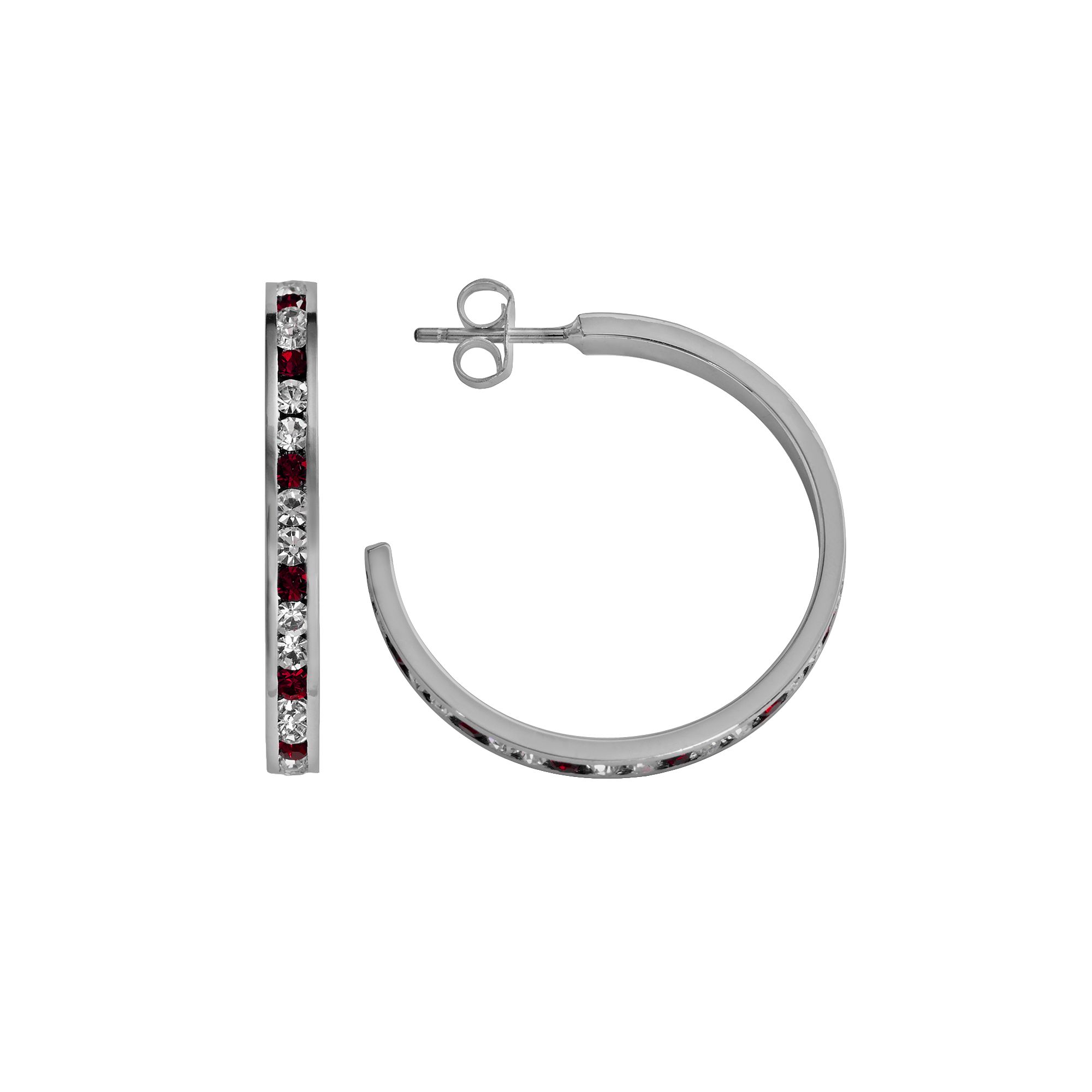 Traditions Jewelry Company Sterling Silver Red & White Crystal Hoop Earring