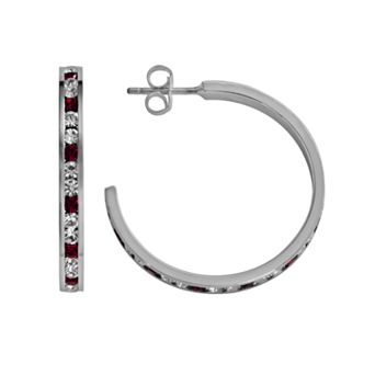 Traditions Jewelry Company Sterling Silver Red & White Crystal Hoop Earrings