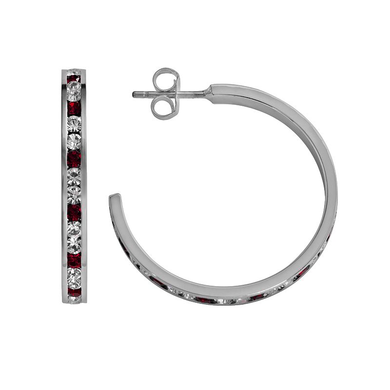 Traditions Jewelry Company Sterling Silver Red & White Crystal Hoop Earrings, Women's, Multicolor