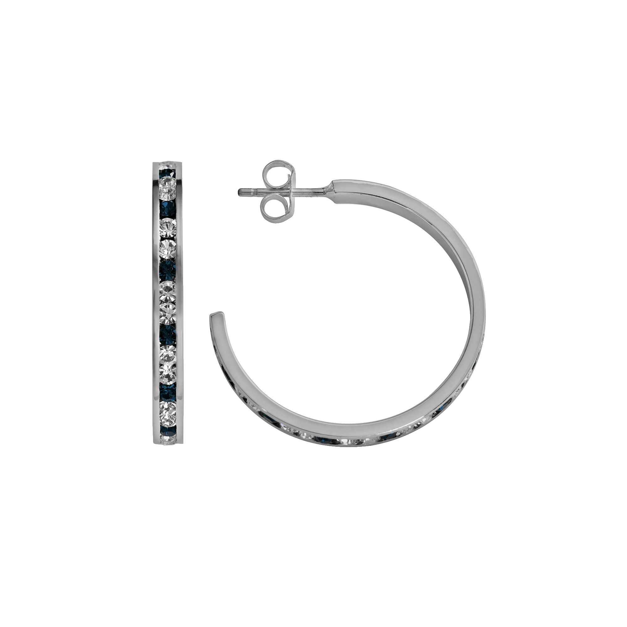 Traditions Jewelry Company Sterling Silver Blue & White Crystal Hoop Earrin