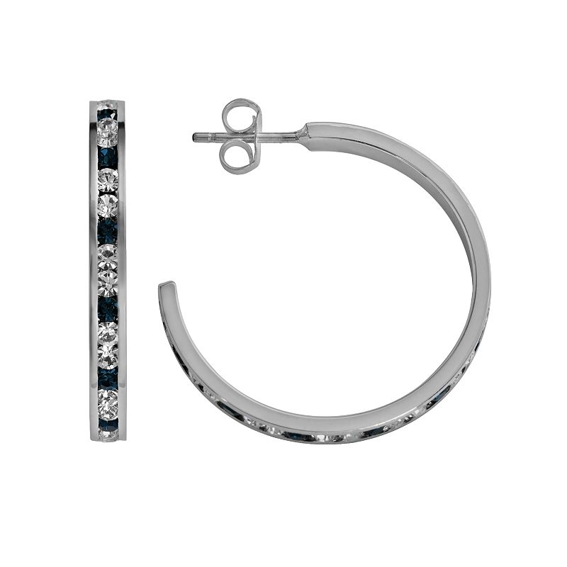 Traditions Jewelry Company Sterling Silver Blue & White Crystal Hoop Earrings, Women's, Multicolor