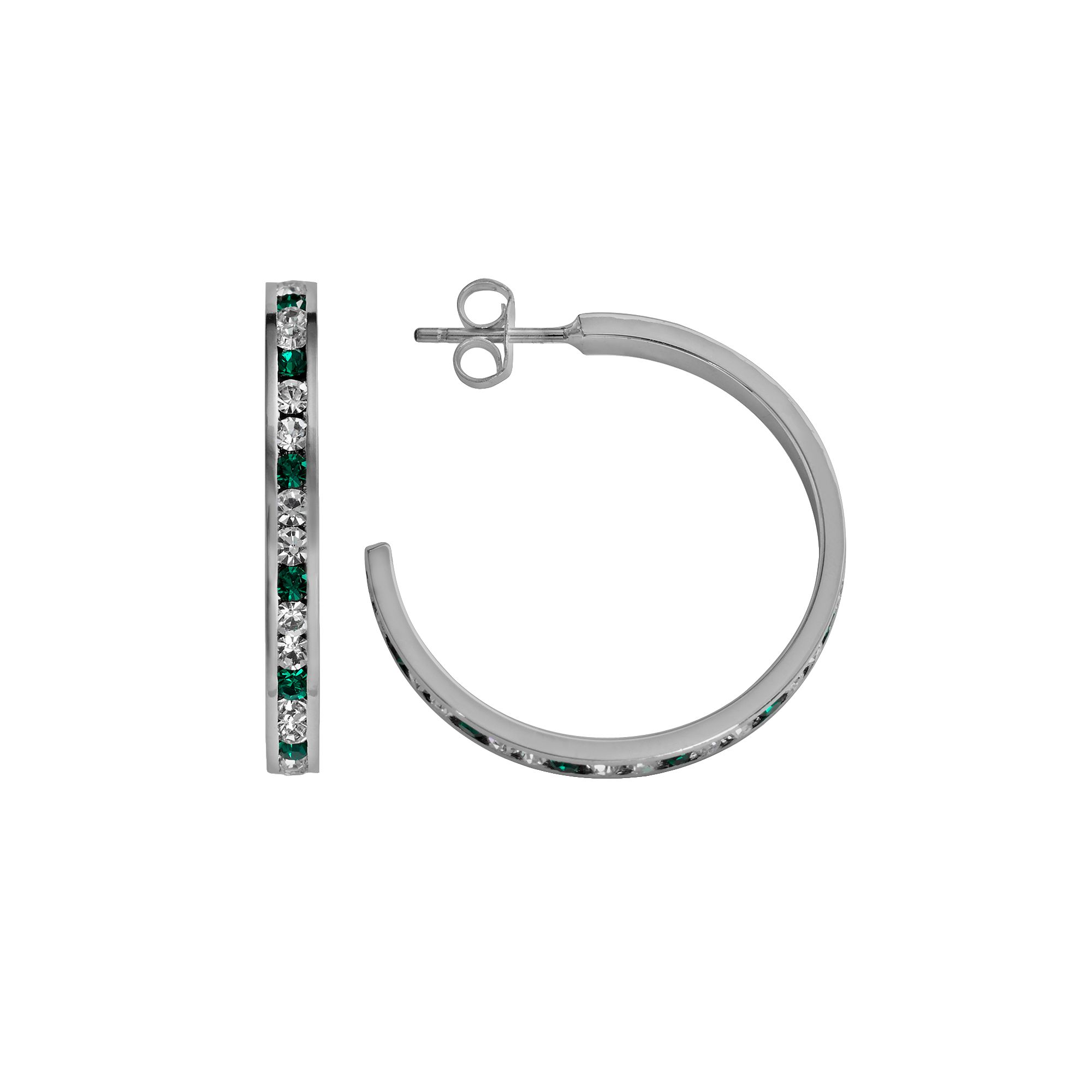 Traditions Jewelry Company Sterling Silver Green & White Crystal Hoop Earri
