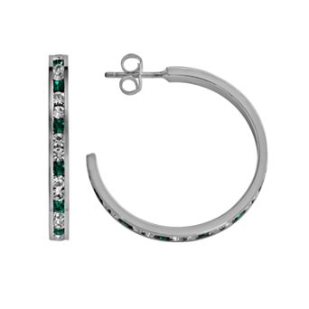 Traditions Jewelry Company Sterling Silver Green & White Crystal Hoop Earrings
