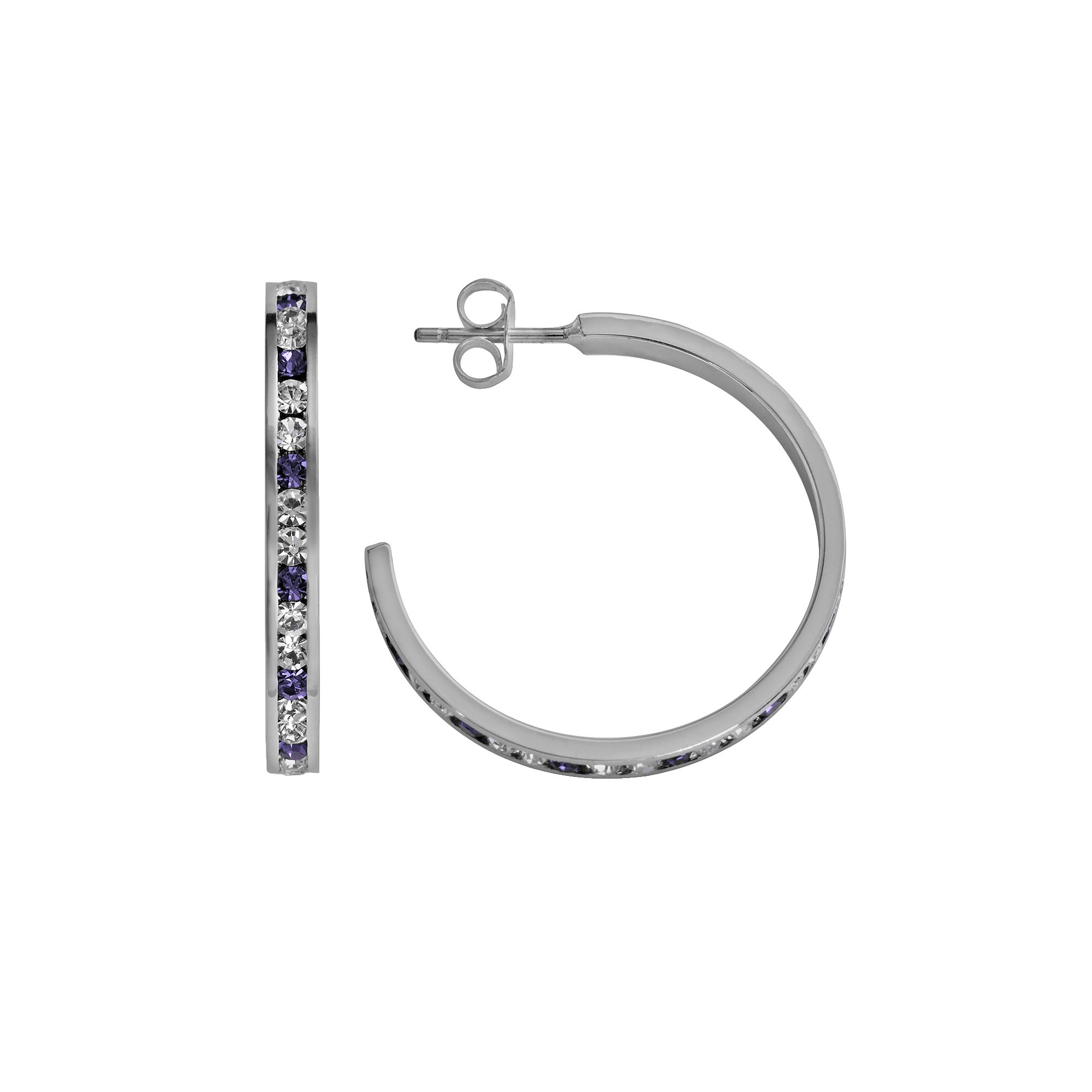 Traditions Jewelry Company Sterling Silver Purple & White Crystal Hoop Earr