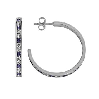Traditions Jewelry Company Sterling Silver Purple & White Crystal Hoop Earrings