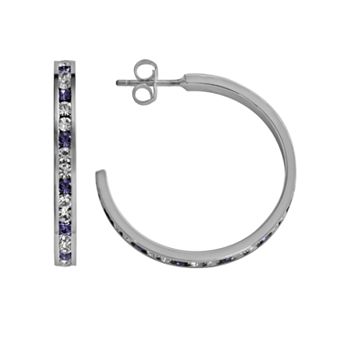 Traditions Jewelry Company Sterling Silver Purple & White Crystal Hoop Earrings