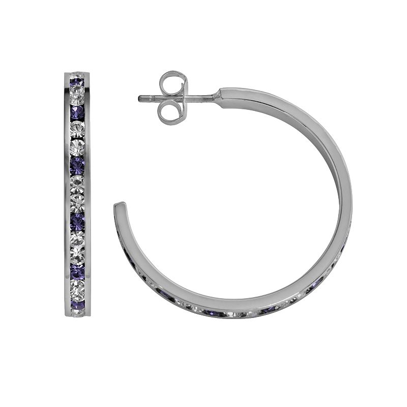 Traditions Jewelry Company Sterling Silver Purple & White Crystal Hoop Earrings, Women's, Multicolor