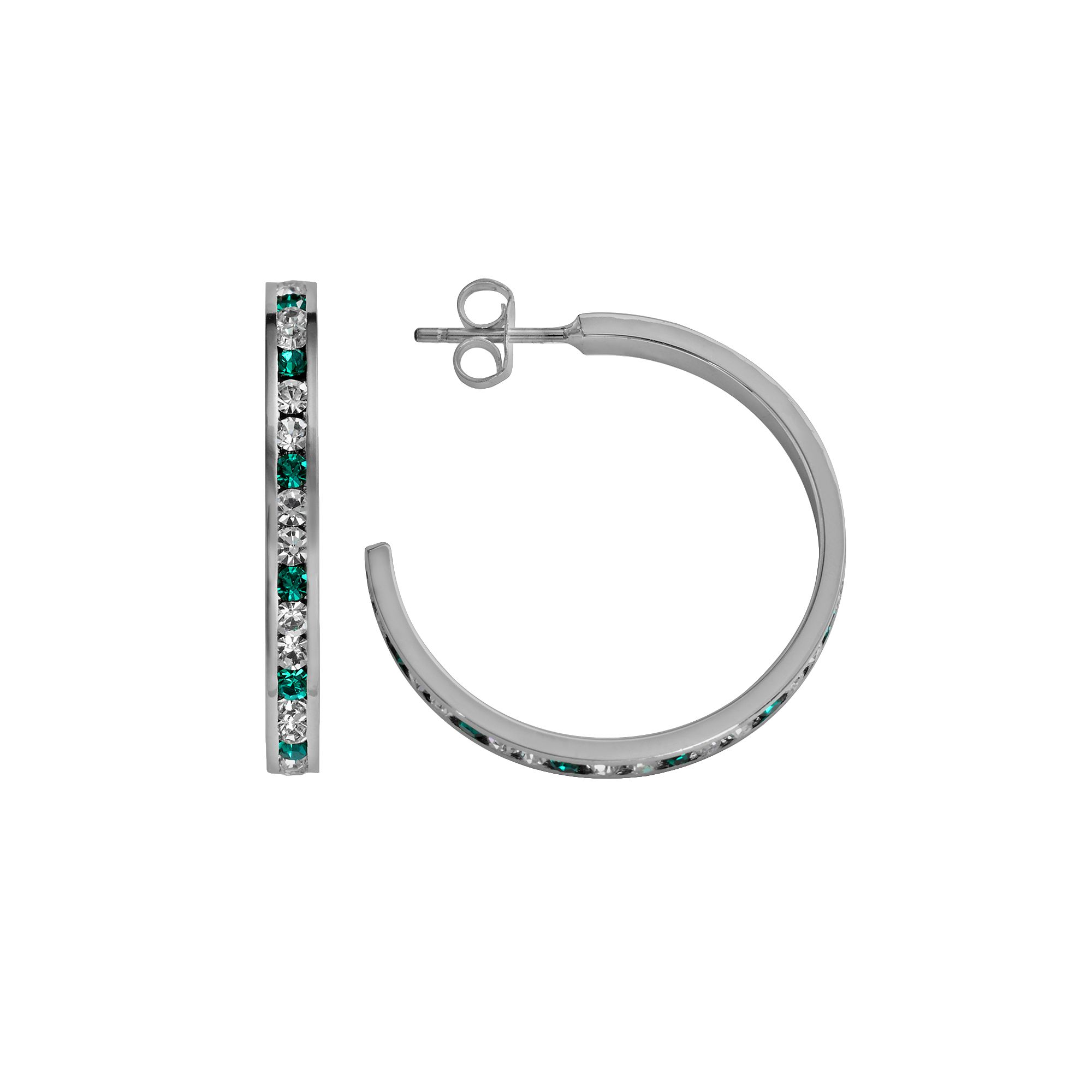 Traditions Jewelry Company Sterling Silver Aqua & White Crystal Hoop Earrin