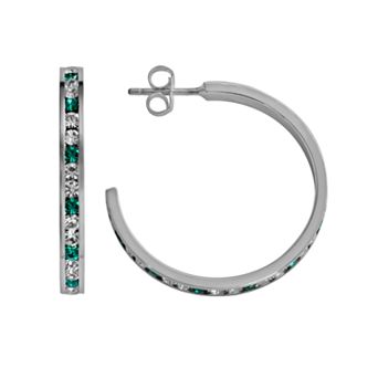 Traditions Jewelry Company Sterling Silver Aqua & White Crystal Hoop Earrings