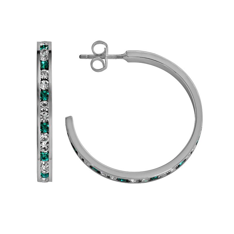 Traditions Jewelry Company Sterling Silver Aqua & White Crystal Hoop Earrings, Women's, Multicolor