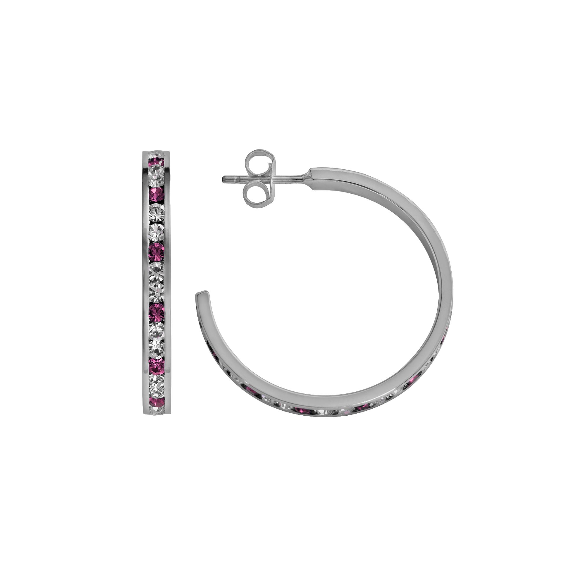 Traditions Jewelry Company Sterling Silver Pink & White Crystal Hoop Earrin