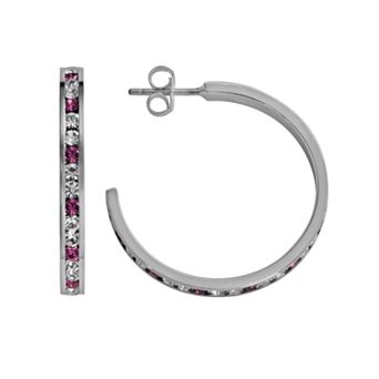 Traditions Jewelry Company Sterling Silver Pink & White Crystal Hoop Earrings