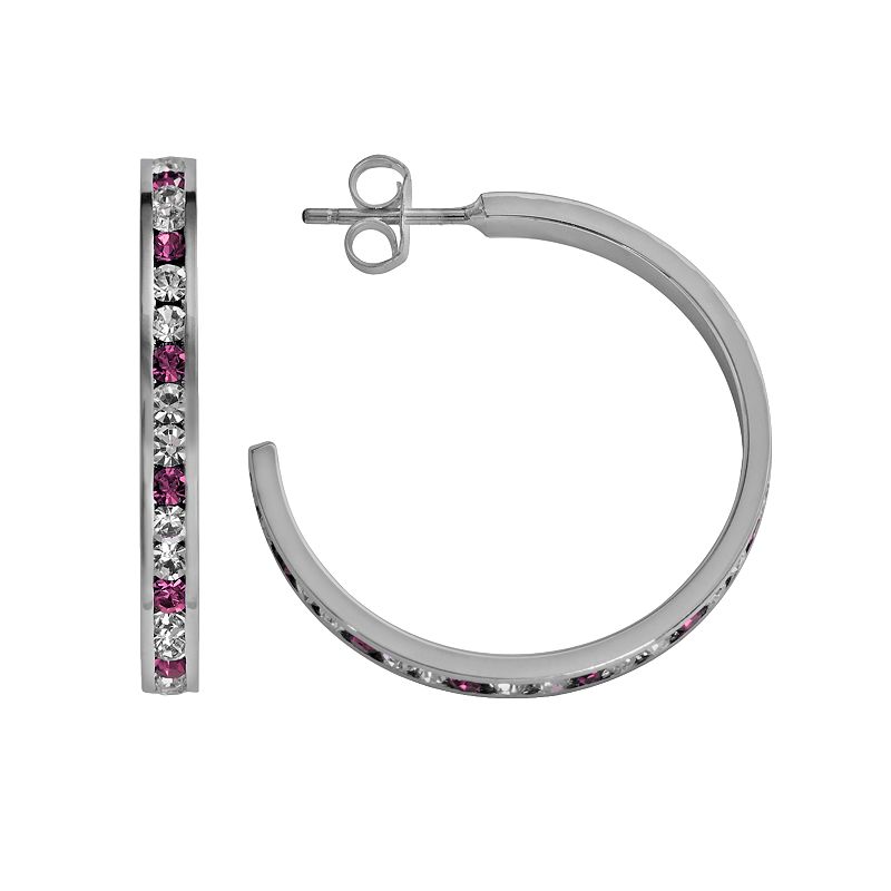 Traditions Jewelry Company Sterling Silver Pink & White Crystal Hoop Earrings, Women's, Multicolor