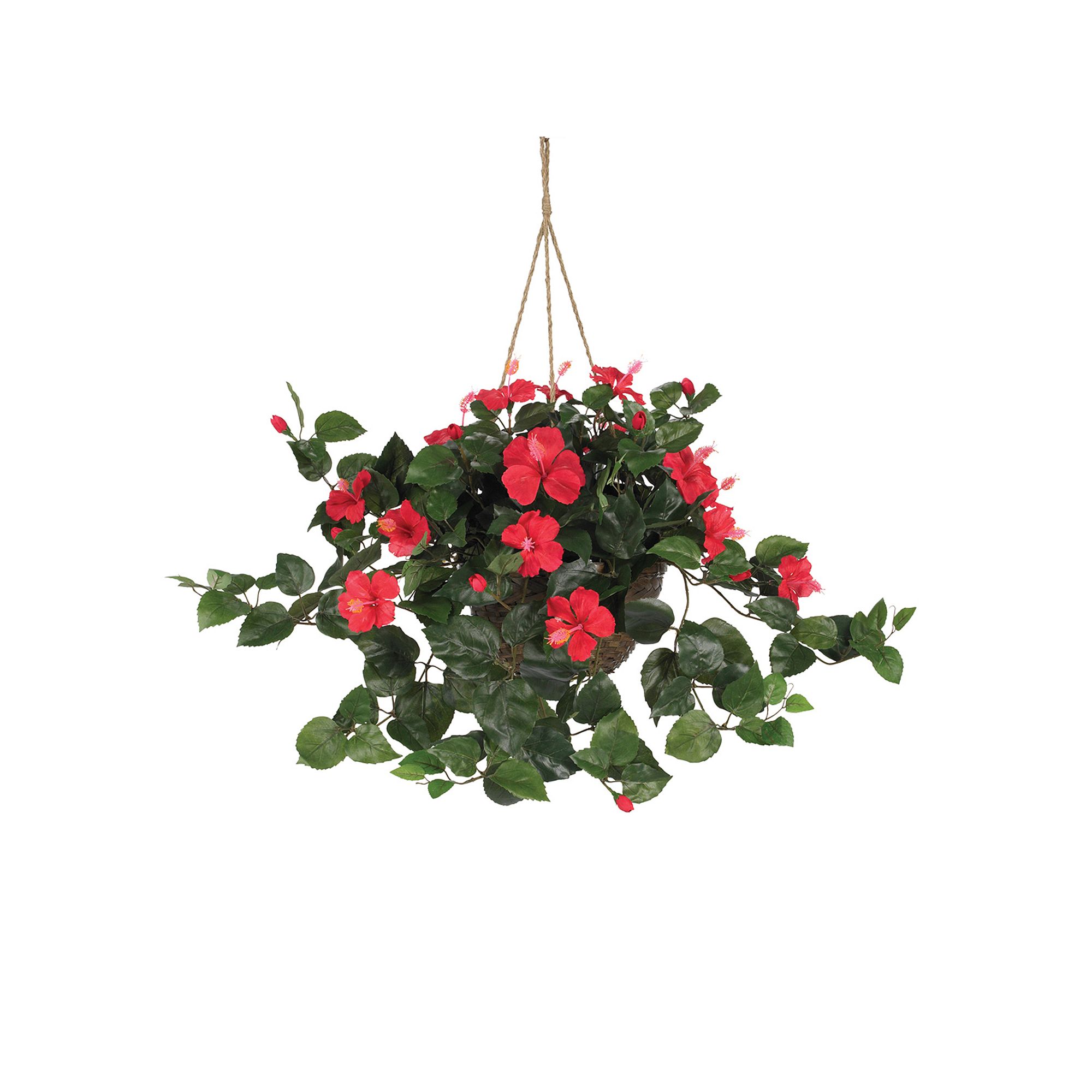 nearly natural Artificial Hibiscus Hanging Basket, Red