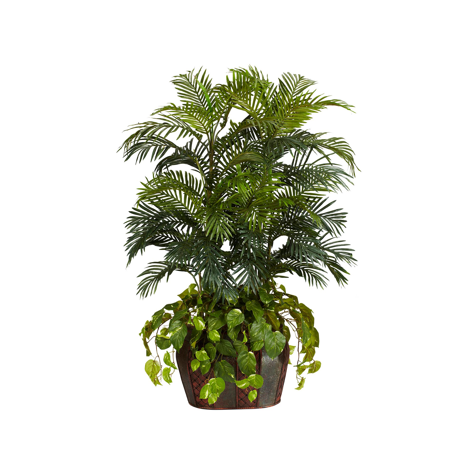 nearly natural Silk 4 1/2-ft. Double Areca & Pothos Plant, Green