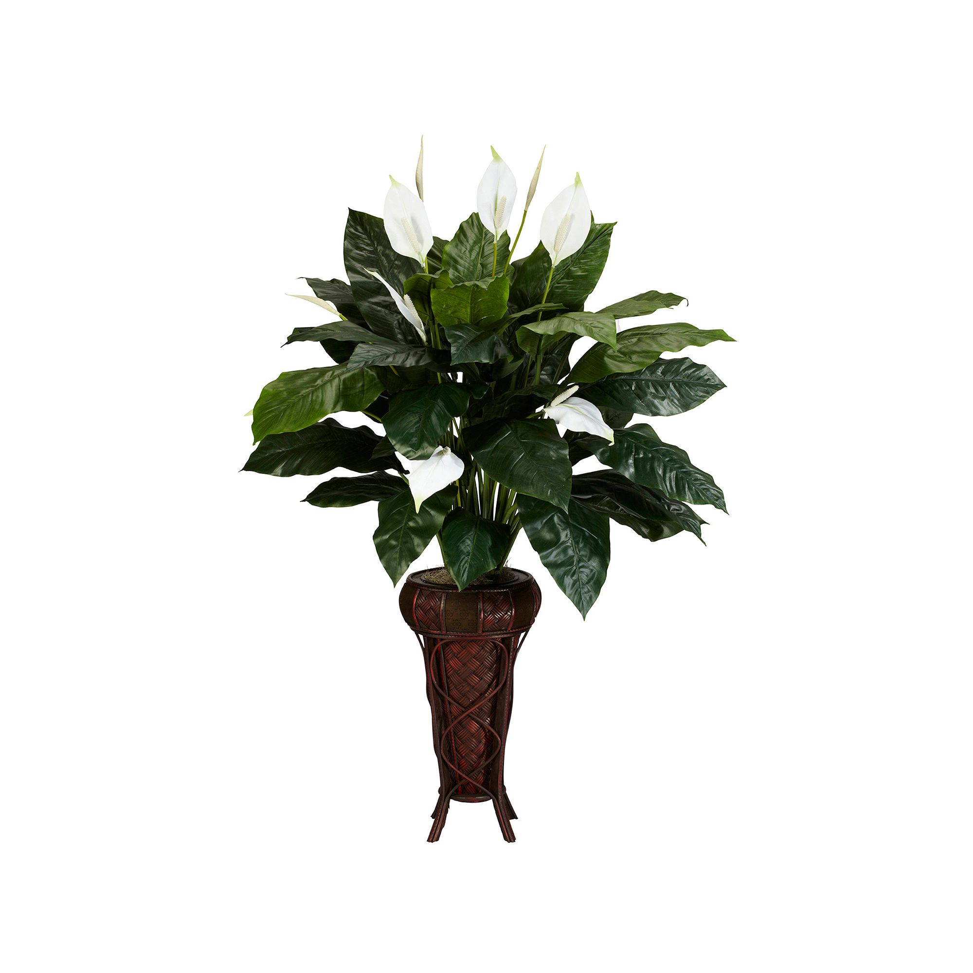 nearly natural Silk Spathyfillum Plant in a Decorative Stand, Green