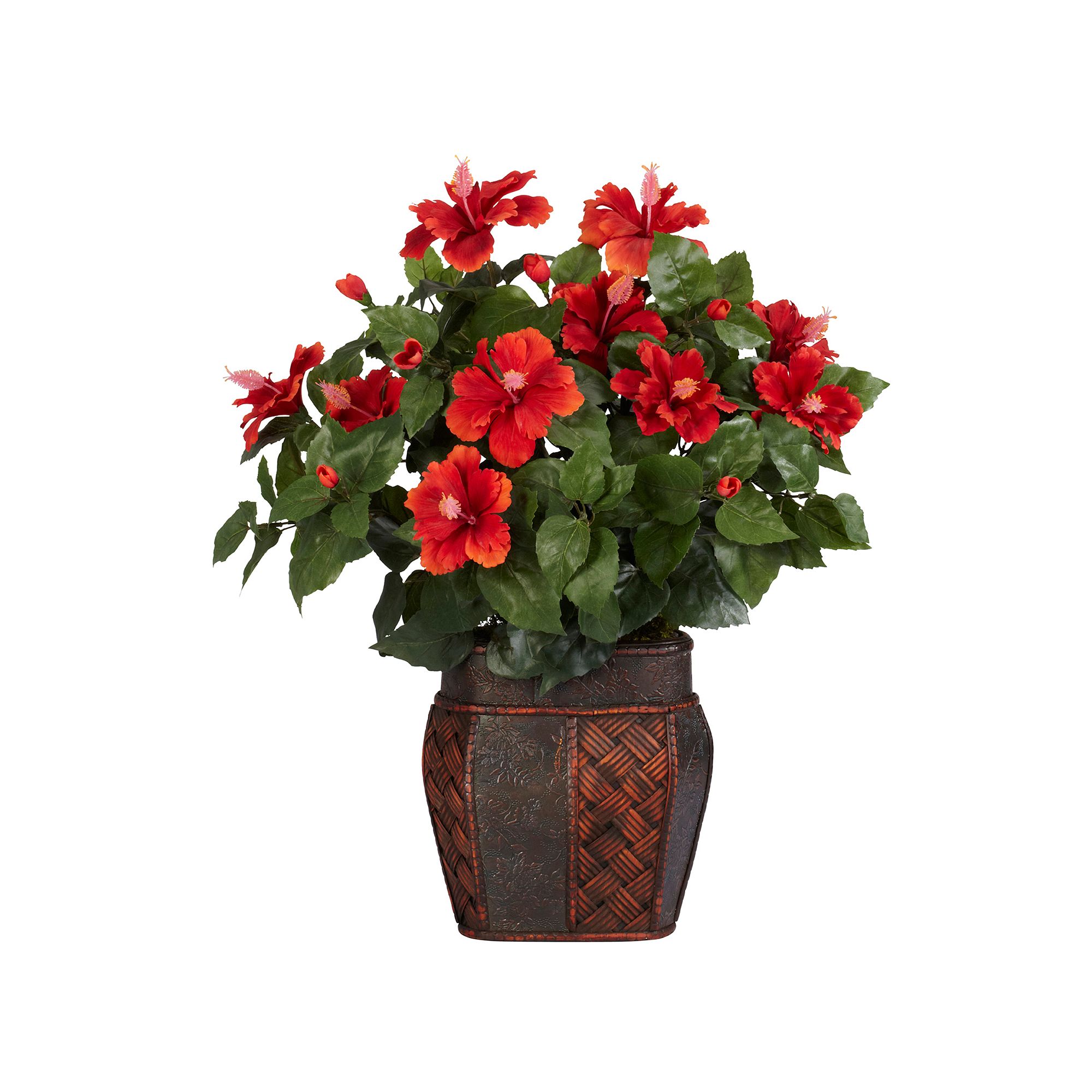 nearly natural Silk Hibiscus Plant in a Decorative Vase, Red