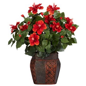 nearly natural Silk Hibiscus Plant in a Decorative Vase