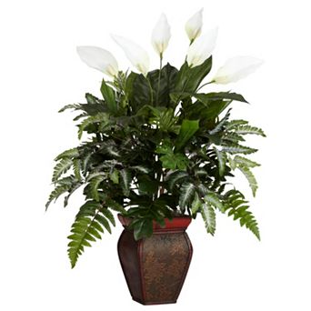 nearly natural Silk Mixed Greens with Spathyfillum Plant