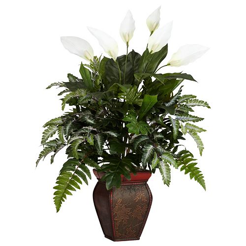 nearly natural Silk Mixed Greens with Spathyfillum Plant