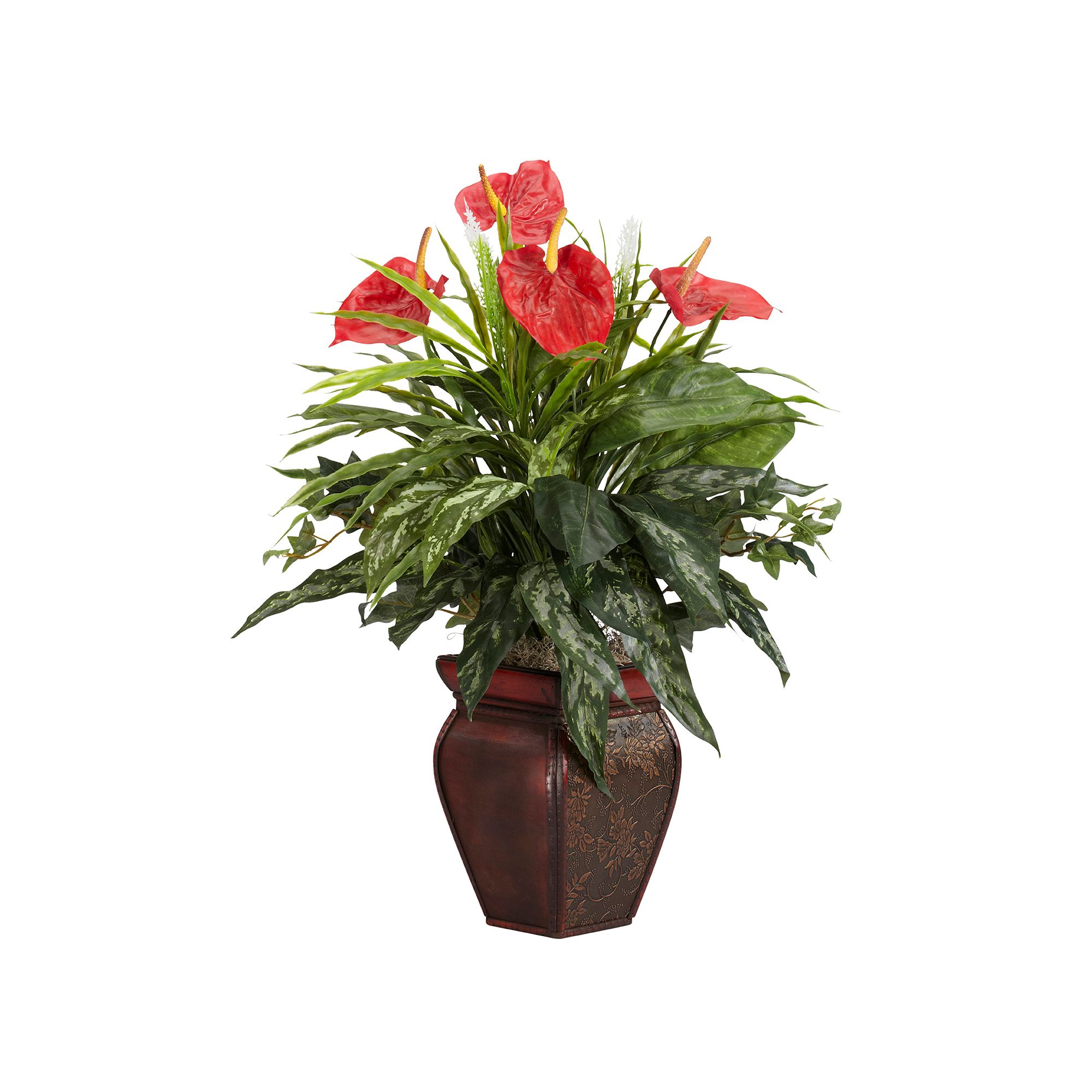 nearly natural Silk Mixed Greens & Anthurium Plant