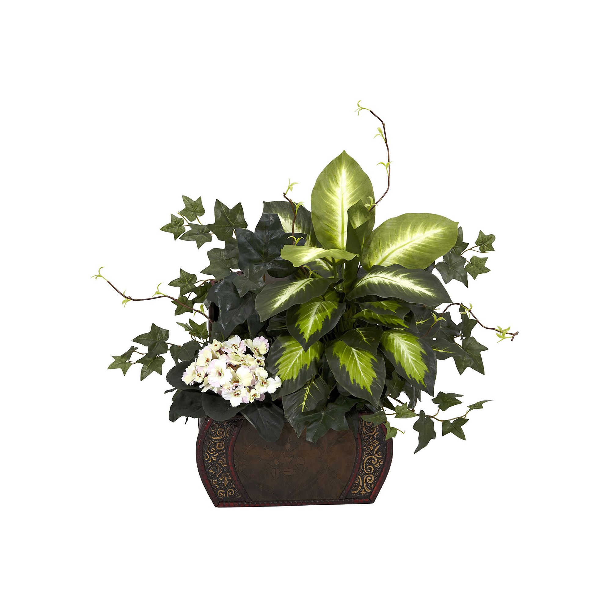 nearly natural Silk African Violet, Dieffenbachia & Ivy Plant, Green